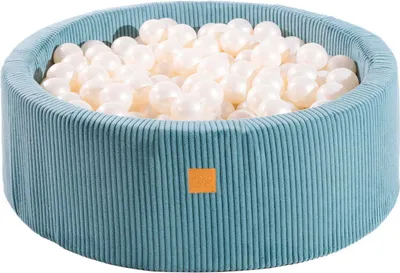 Zdjęcie produktu dla MeowBaby® Okrągły basen z piłeczkami Aesthetic 90x30 cm z 200 piłeczkami, sztruks, turkusowy: biała perła
