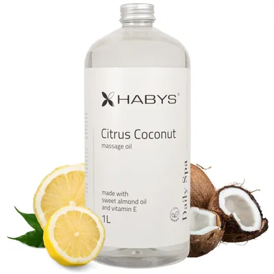 Produktbild von HABYS Daily Spa | Citrus Coconut Massageöl | Zitrus-Kokos-Duft | Mit Mandelöl & Vitamin E | für Massage & Pflege | 1L