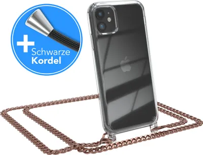Produktbild von EAZY CASE Metall Handykette für Apple iPhone 11, Handyhülle mit Umhängeband, Silikonhülle, Metallkette für Smartphone in Rosa