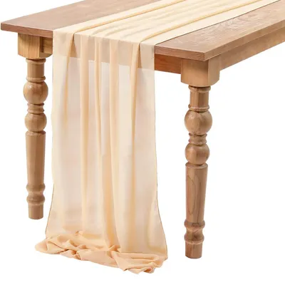 Immagine prodotto di Runner da tavolo in chiffon, color champagne, 70 x 300 cm. Ideale per matrimoni romantici, tessuto decorativo lavabile