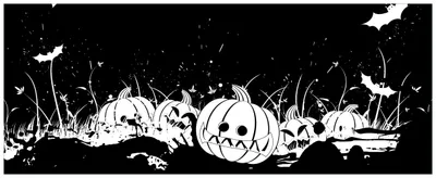 Produktbild von Wallario Premium Glasbild, freischwebende Optik, kräftige Farben, Größe 80 x 32 cm Motiv Halloween - Kürbisse und Fledermäuse in schwarz-weiß, Comic Stil