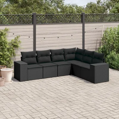 Produktbild von Design 6-tlg. Garten-Sofagarnitur mit Kissen Schwarz Poly Rattan, Gartenmöbel-Sets 2024 Neu