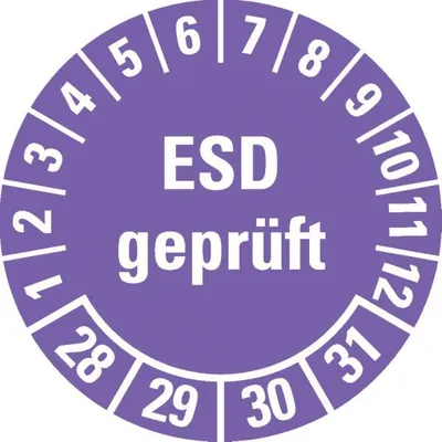 Produktbild von Dreifke® Prüfplakette ESD  28-31, violett, Dokumentenfolie, Ø 30mm, 18...