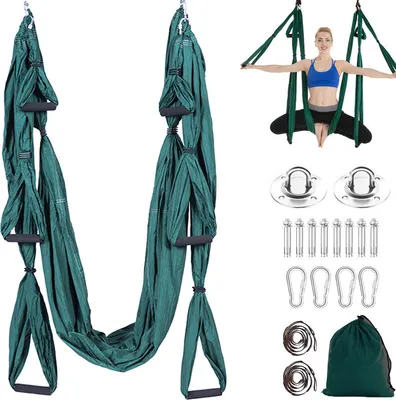 Produktbild von Aerial Yoga Hängematte, Yoga Schaukel, Air Fliegen Hängematte Set, Dunkelgrün