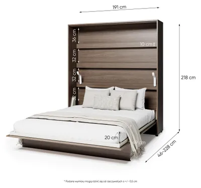 Produktbild von Furniture24 Schrankbett Bed Concept Lenart, Wandklappbett Mit Lattenrost, V-Bett, Wandbett Bettschrank Schrank Mit Integriertem Klappbett Funktionsbett Bc-13, 180 X 200 Cm, Artisan Eiche, Vertical
