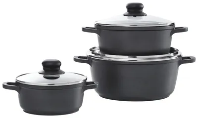 Produktbild von 3-teiliges Topfset aus Aluminium in Schwarz mit 16 cm, 20 cm und 24 cm Durchmesser