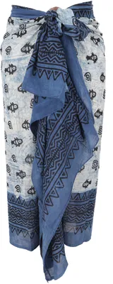 Produktbild von Leichter Pareo Schal, Sarong, Handbedrucktes Baumwolltuch - Blau Kombination 1, Uni, Baumwolle, 190*120 cm, Sarongs & Tücher