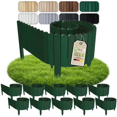 Produktbild von Floranica Beeteinfassung Rasenkante 20 m (10 Stück à 2 m), Höhe 20 cm, Grün, Steckzaun Beetumrandung Holzzaun