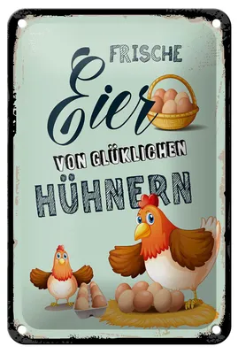 Produktbild von Blechschild Hinweis 12x18cm Frische Eier von glücklichen Hühnern Dekoration