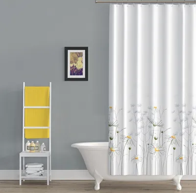 Produktbild von Textil Duschvorhang 240x200 cm DAISY Gänseblümchen Gelb Weiß inkl.Ringe