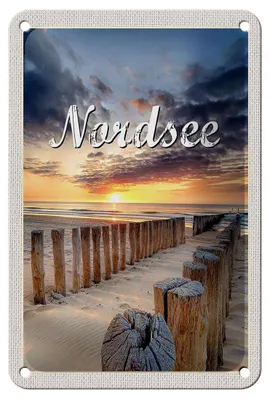 Produktbild von Blechschild Reise 12x18cm Nordsee Strand Sonnenuntergang Abend Schild