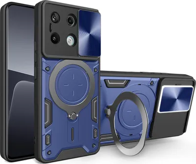 Produktbild von Handyhülle für Xiaomi Redmi Note 13 Pro 5G Dual-Layer Stoßfest Rüstung Hülle mit Dia Kameraschutz und Kreisförmig Ring Ständer Blau