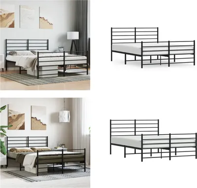 Produktbild von vidaXL Bettgestell mit Kopf und Fußteil Metall Schwarz 140x200 cm - Bettgestell - Bettgestelle - Bettrahmen - Bett