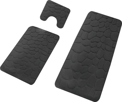 Produktbild von OKWISH 3-teiliges Badematten-Set (40x60 + 40x50 U + 50x80 cm), Tiefgraue Steinoptik, Rutschfest, Wasserabsorbierend, Prägemuster, Badezimmer & WC