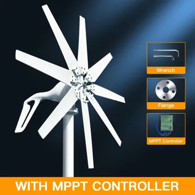 Productafbeelding van Horizontale Windturbine - Windmolen - Windgenerator - Energieopwekker - 1000 Watt - 8 Bladen - 24V DC