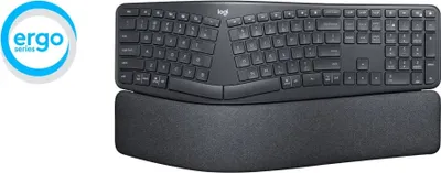 Obrázok produktu pre Logitech ERGO K860, Plná veľkosť (100 %), Bezdrôtový, RF Wireless + Bluetooth, Polomechanický spínač, QWERTY, Grafit