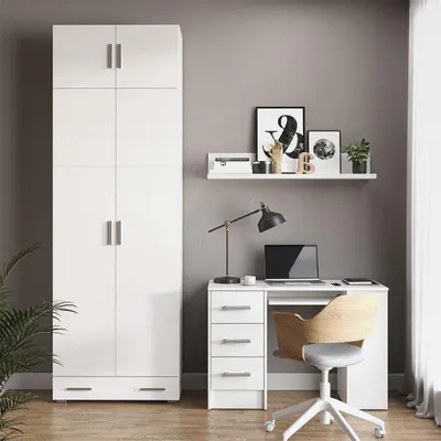 Produktbild von Aktenschrank Frank, Weiß, 80 x 240 cm mit Schrankaufsatz und Schublade