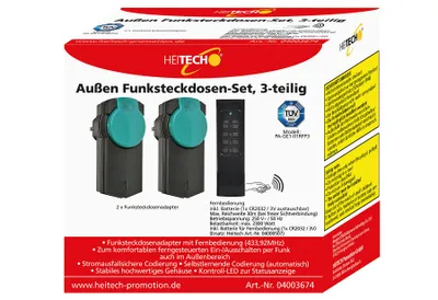 Obrázek produktu pro Heitech Rádiem řízené zásuvky Heitech sada 2 zásuvek pro venkovní použití s dálkovým ovládáním