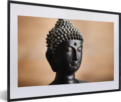 Produktbild von MuchoWow® MuchoWow® Gerahmtes Poster Buddha - Gesicht - Braun 60x40 cm - Poster mit zchwarzem Bilderrahmen - Schlafzimmer - Plakat in Rahmen - Drucken