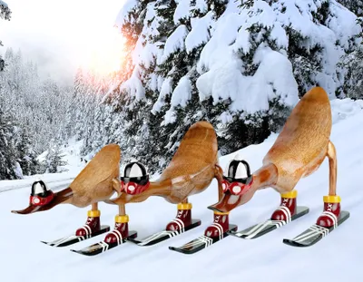 Produktbild von Holzfigur Ente Skifahrer, Dekoration aus Holz, Geschenk, Schwarz M