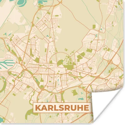 Produktbild von MuchoWow® Poster Karlsruhe - Stadtplan - Vintage - Karte 50x50 cm - Wohnzimmerdekoration