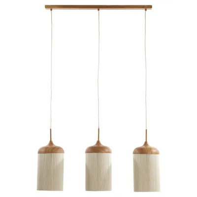 Produktbild von Pendelleuchte - 90 x 32 cm - 3-flammig - Braun - Creme - Holz