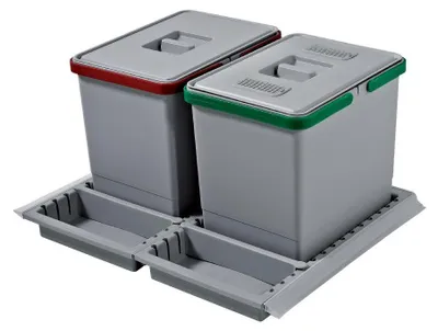 Mülleimer Abfalltrennung 15+15 L Grau 51x46x28 cm