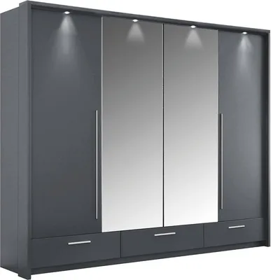 Produktbild von Furniture24 Kleiderschrank Toledo 255 Falltürenschrank Schrank 2 Kleiderstangen 2 Schubladen 6 Einlegeboden Schlafzimmer Graphite 255 / 221 / 67 cm