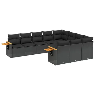 Produktbild von 10-tlg. Garten-Sofagarnitur mit Kissen Schwarz Poly Rattan