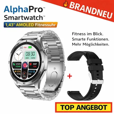 Zdjęcie produktu dla AlphaPro™ Smartwatch 1,43" AMOLED Zegarek fitness Tętno SpO2 Bluetooth: srebrny stal nierdzewna