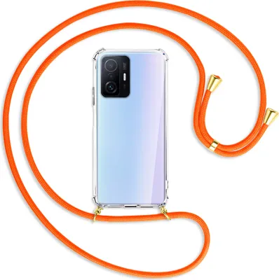 Produktbild von Handykette Backcover-Schutzhülle mit Band (Metall goldfarben) für Xiaomi Mi 11T - neonorange