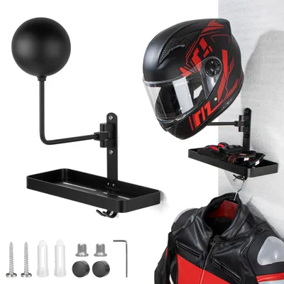 Produktbild von Helmhalterung Wandmontage mit Ablage, 180° drehbarer Helm Lagerregal für Motorrad Fahrrad Rennsport Oberbekleidung Sportausrüstung Präsentation