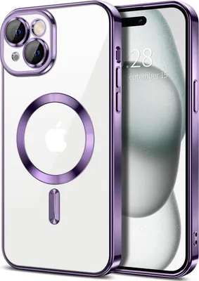 Produktbild von Magnetische Klar Hülle für iPhone 15, Kompatibel mit MagSafe, Elektroplattiert Handyhülle mit Kameraschutz Lila