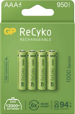 GP Nabíjecí baterie ReCyko 1000 AAA (HR03), 4 ks, B21114