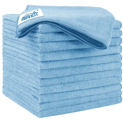 Produktbild von HOMEXCEL Blau Mikrofasertücher 12 Stück, Wiederverwendbare Küchen-Mikrofaser-Reinigungstücher, Lappen Putztücher Geschirrtücher, Fusselfreie Waschbare für Zuhause, Fenster, Auto 32 x 32 cm