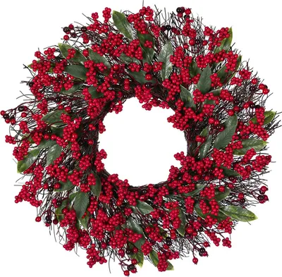 Produktbild von Rote beeren blumenkranz, 55cm groß, winterdekoration, ideal als geschenk