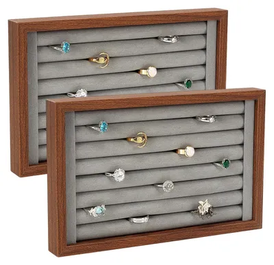 4er-Pack Holz-Ring-Displays, Samt-Schmucktablett, Ohrring-Organizer