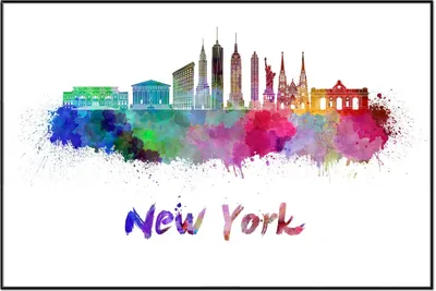 Produktbild von Wallario Wandbild Städte als Aquarell - Skyline von New York, Größe: 61 x 91,50 cm, Poster mit schwarzem Aluminiumrahmen