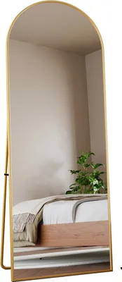 Obrázek produktu pro Celotělové zrcadlo, moderní zakřivený design, volně stojící instalace, zlaté provedení