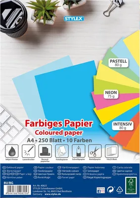 Produktbild von STYLEX Farbiges Papier - DIN A4 - 250 Blatt