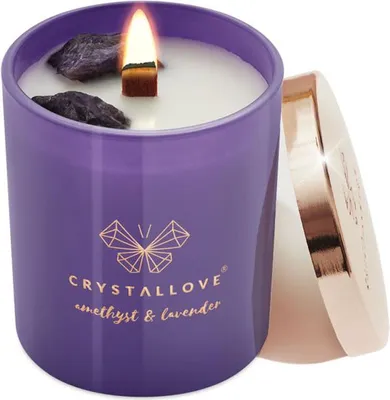 Image de CRYSTALLOVE Bougie de soja à l'améthyste et à la lavande, 220 g