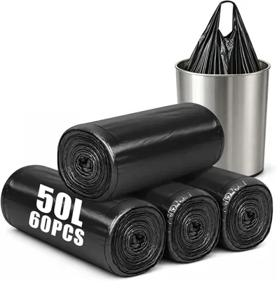 Imagen del producto de Bolsas de basura con asa, de 50 litros, 62 x 86 cm, paquete de 60 unidades, para uso doméstico