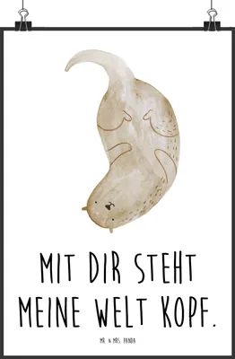 Produktbild von Mr. & Mrs. Panda Bild Otter Kopfüber DIN A1 - Weiß - Geschenk, Verknallt, Plakat, drucke, Liebe, Seeotter, Niedlich, wanddeko, kunstdruck poster, Verliebt, Wanddekoration