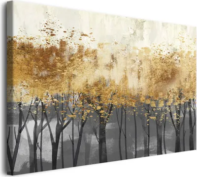 Obrázek produktu pro Obraz pro ložnice obrazy na plátně abstraktní stromy zlatý les 80x120cm
