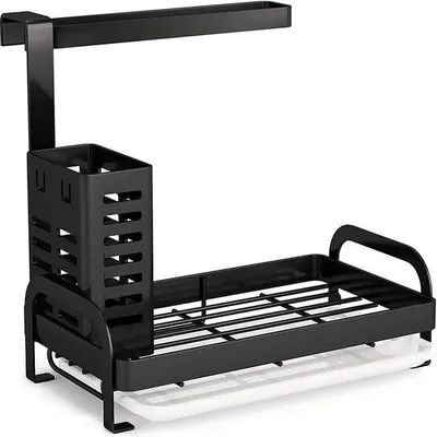 Imagen del producto de Organizador de fregadero Unyqoos® de acero inoxidable: cesto con soporte para esponjas, cepillos y paños de cocina, recipiente de goteo extraíble, 25x17x21 cm, color , para cocina y baño
