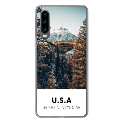 Produktbild von MuchoWow® Handyhülle Schutzhülle Hülle für Huawei P30 Amerika - Berge - Bäume Silikon Softcase Handy Hülle - Kartenbesitzer