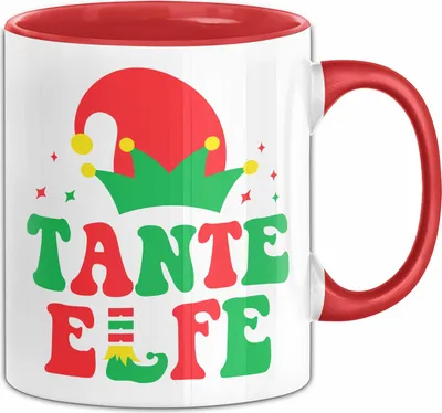 Produktbild von Tante Elf Tasse Geschenk Familienfeier Weihnachten Lustige Geschenkidee Geburtstag Kaffee-Becher (Rot)