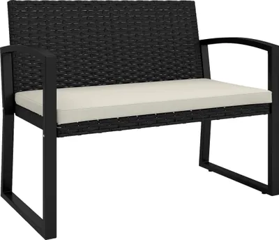 Image de Banc de jardin - 2 places en polyrotin - 103 × 58 × 78 cm - Pour terrasse et jardin - À assembler - Noir