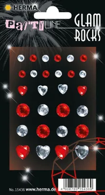 Immagine prodotto di Herma FASHIONLine Glam Rocks: Diamanti rossi e argentati, 1 foglio, 28 pezzi