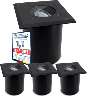 Produktbild von SSC-LUXon JUAVI 4er Set Bodeneinbauleuchte aussen IP67 - Bodenstrahler schwarz matt 230V befahrbar für 1x GU10 (Lieferung ohne Leuchtmittel)